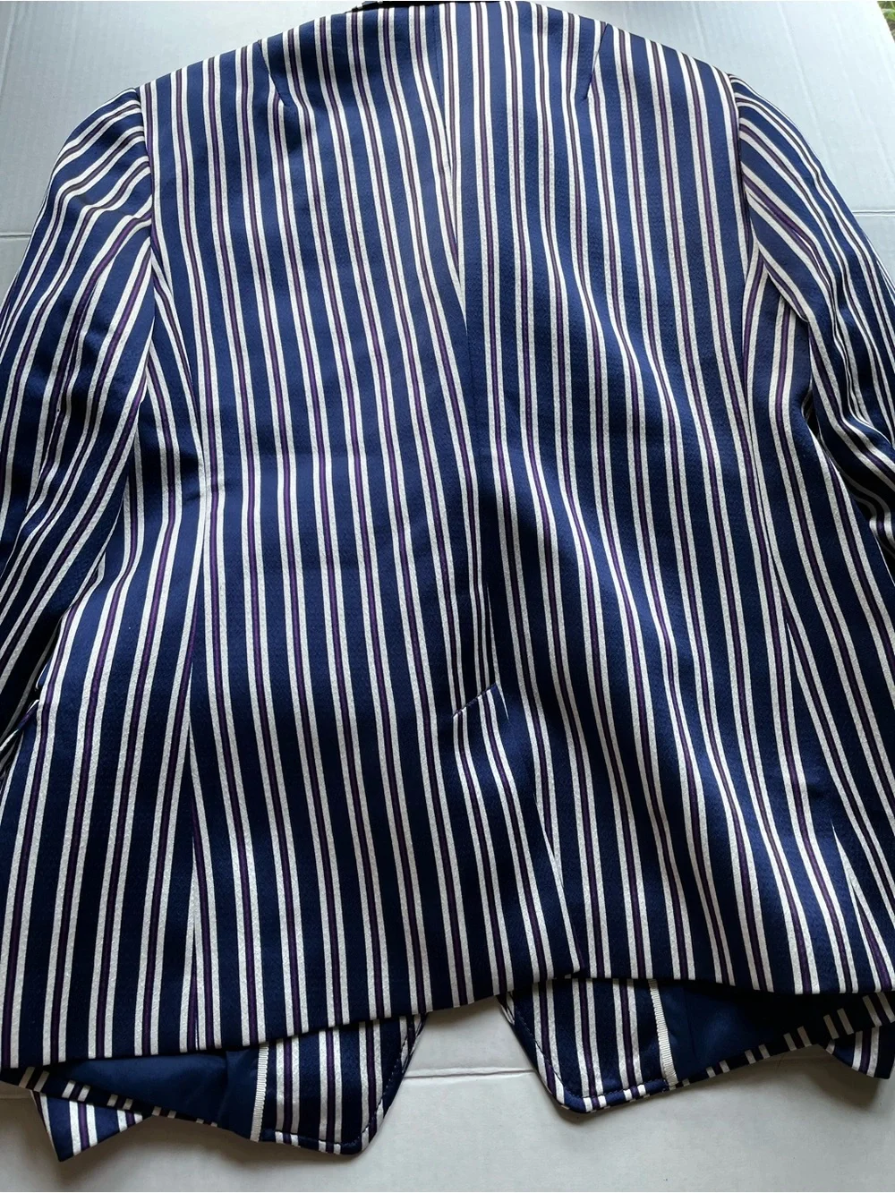 NWT Banana Republic Navy Burgundy & White Striped Double-Breasted Blazer Jacket